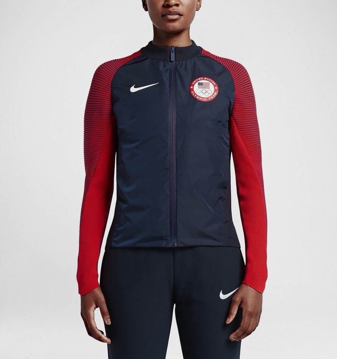 SACAI X NIKE Nike Olympic Giacca Donna XL Blu Rosso USA 2016 Maglia Dinamica Tech Abbigliamento Sportivo