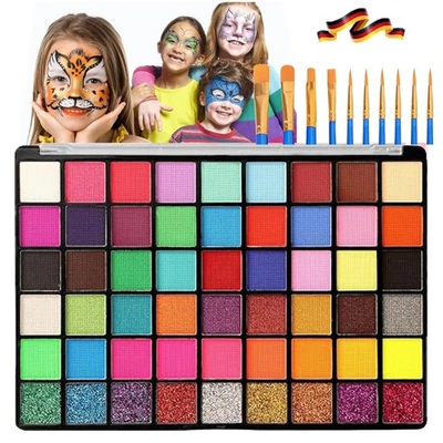 MARKENLOS 54Farben Kinderschminke Set Mädchen Fasching Professionelle Gesichtsfarbe Kinder