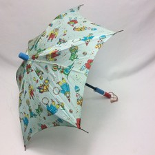 Vintage Antique Child's Umbrella Parasol Fabric/Wood Circus Print 17" Long