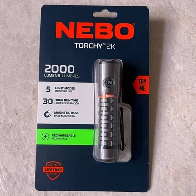 NEBO Torchy 2K Rechargeable Flashlight 2000 Lumens, USB-C, Magnetic Base