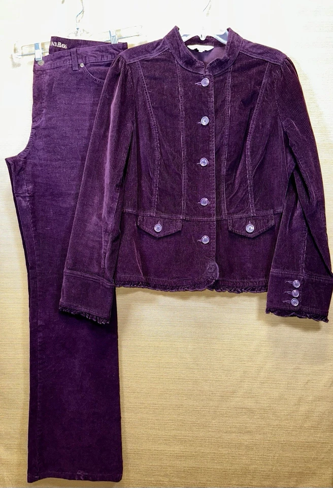 Conjunto de traje de pana de 2 piezas St Johns Bay chaqueta L pantalones 12 púrpura spandex adelgazante Foto 2 de 4