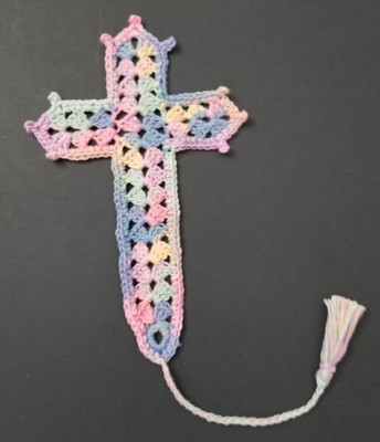 Hand-Crocheted Pastel Cross Bookmark