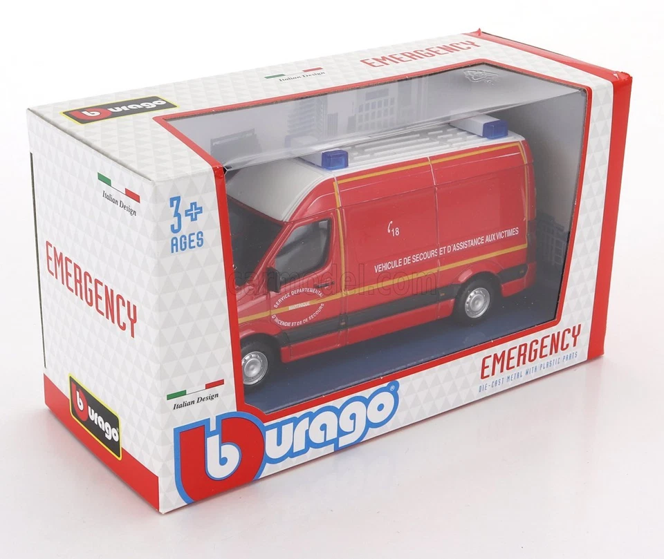MODELLINO FURGONE STATICO BURAGO MERCEDES BENZ SPRINTER AMBULANZA POMPIERI 1/50 - Immagine 4 di 4