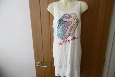 *NEU* Amplified Rolling Stones Diamante Lick Design Weißes Kleid Größen S 8 L 12 - Bild 1 von 4
