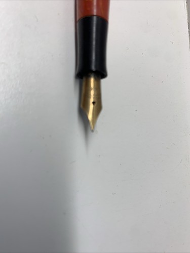 EVERSHARP Fountain Pen 14k Gold Nib Coral Marbling Celluloid Ladies Skinny End - Picture 2 of 24
