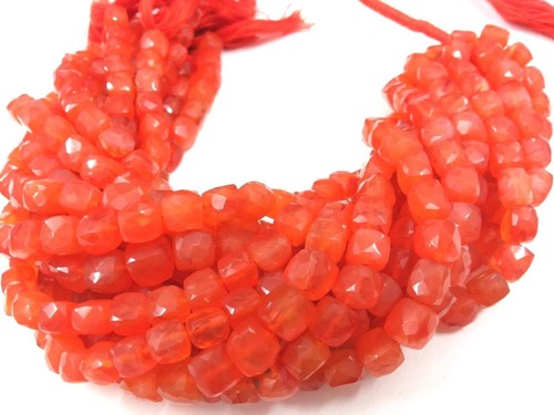 Natural Carnelian Cube Faceted 3D Box Micro 7-8mm Gemstone Beads 8"Inch 1 Strand - Picture 8 of 12