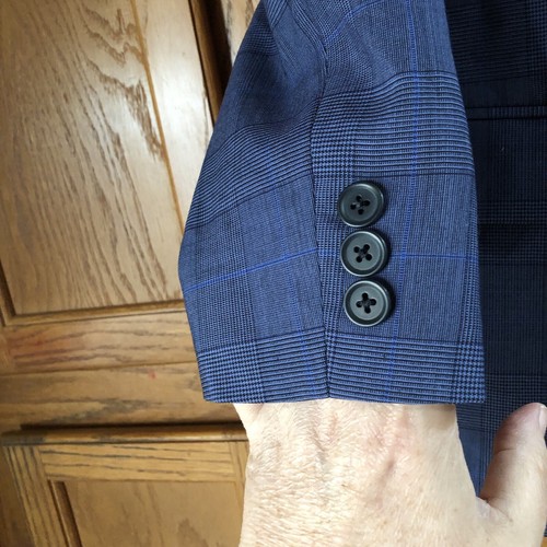 Tallia Men’s Blue 100% Wool Plaid 2 Button Polka Dot Lined Blazer Jacket Size 36 - Picture 6 of 13