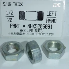 1/2-20 Left Hand Thread Hex Jam Nuts Steel Zinc Plated (100)