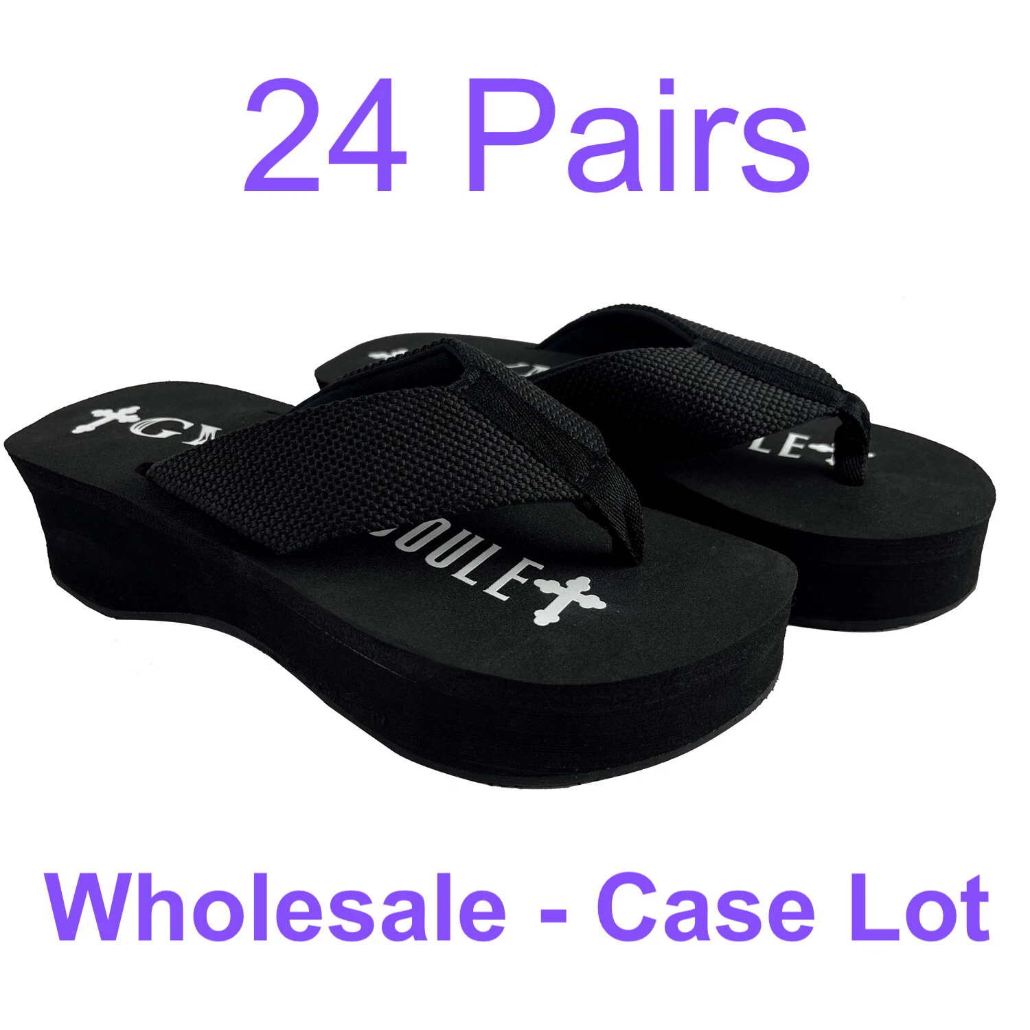 24 Pack Case Lot for Resale Gypsy Soule Sandals 2" Heel Wholesale Flip Flops Blk