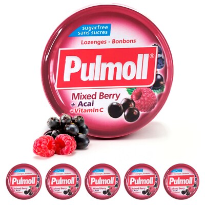PULMOLL - Mixed Berry+Vitamin C+Acai - Zuckerfreie MixBeeren-Bonbons - 5 Stück
