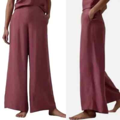 ATHLETA CALM COOL TAWNY ROSE PINK SATIN LOUNGE PAJAMA PANTS WIDE LEG M NWOT NEW
