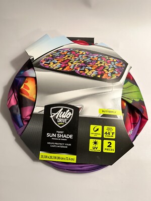 AUTO DRIVE CAR WINDSHIELD TWIST SUN SHADE BUTTERFLY 2 PIECES