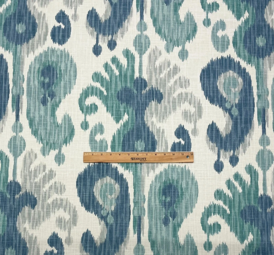 TELA DE LINO MULTIUSOS BALARD DESIGNS ANDROS IKAT AZUL MARFIL POR YARDA 54"W Foto 2 de 4