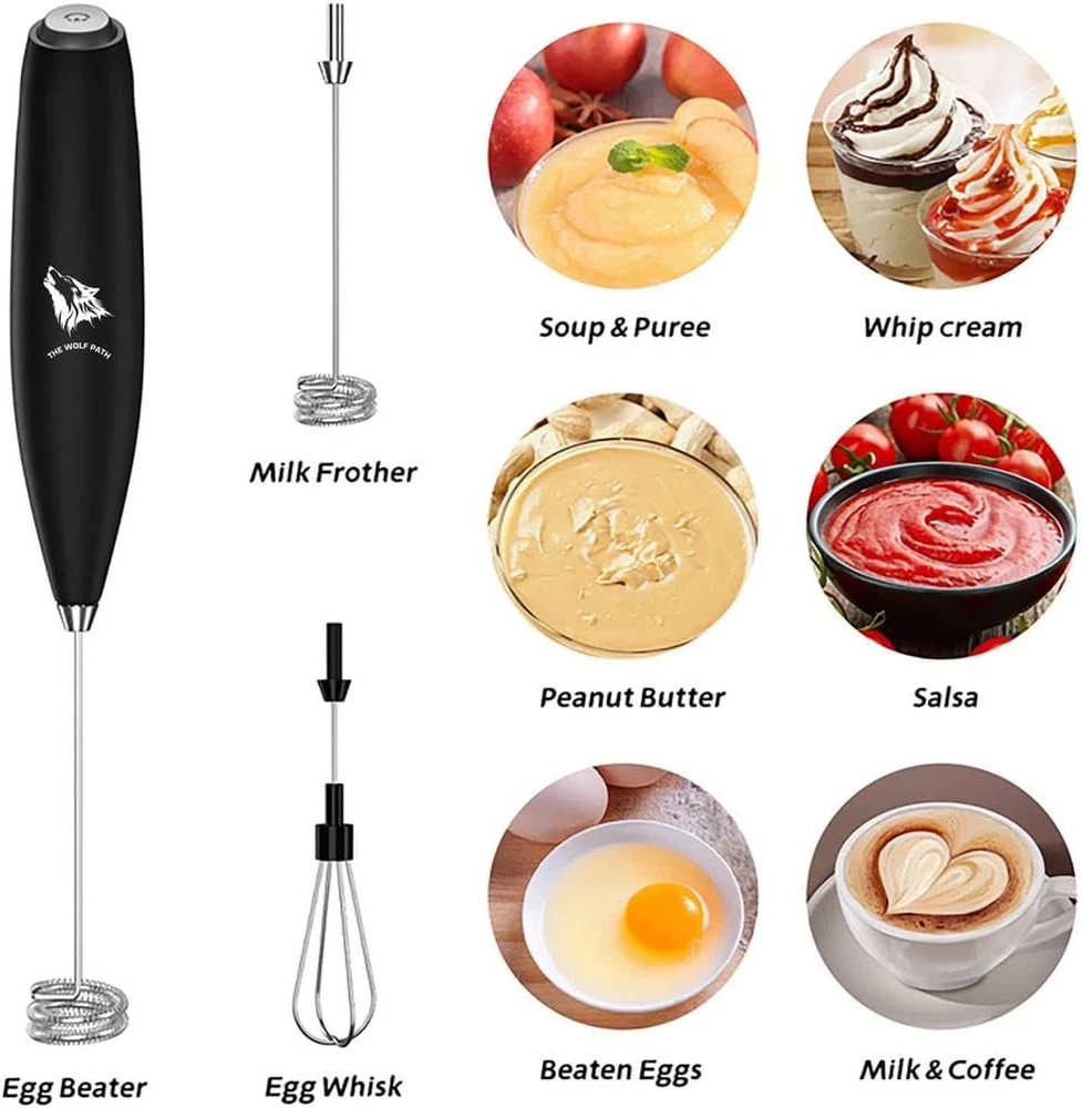 Milk Frother Handheld - Mini Foamer for Cappuccino - Double Whisk Drink Mixer fo
