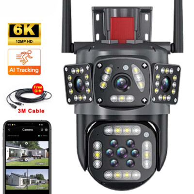 12MP Security Camera Wireless WiFi Three Screen Auto Tracking Video Surveillance