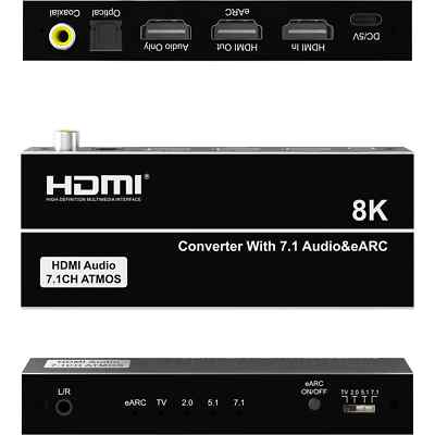 HDMI2.1 8K eARC Return Audio Extractor 4K144Hz Video Converter 7.1CH Dolby Atmos