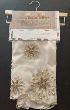 Cynthia Rowley New York Fireplace Mantle Scarf beige snowflakes gold bead 22x 82