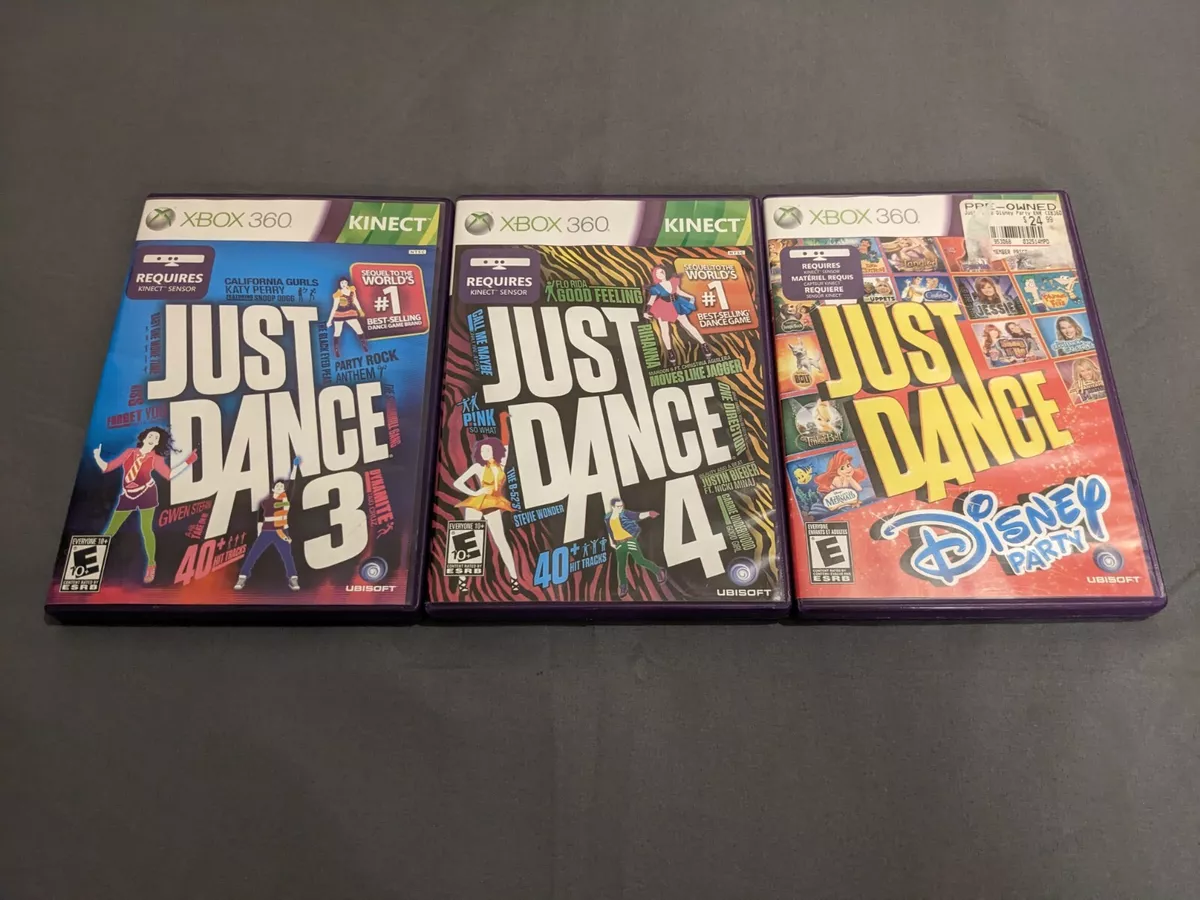 Just Dance: Disney Party + 3 + 4 (Microsoft Xbox 360 Video Game Lot)  Complete.