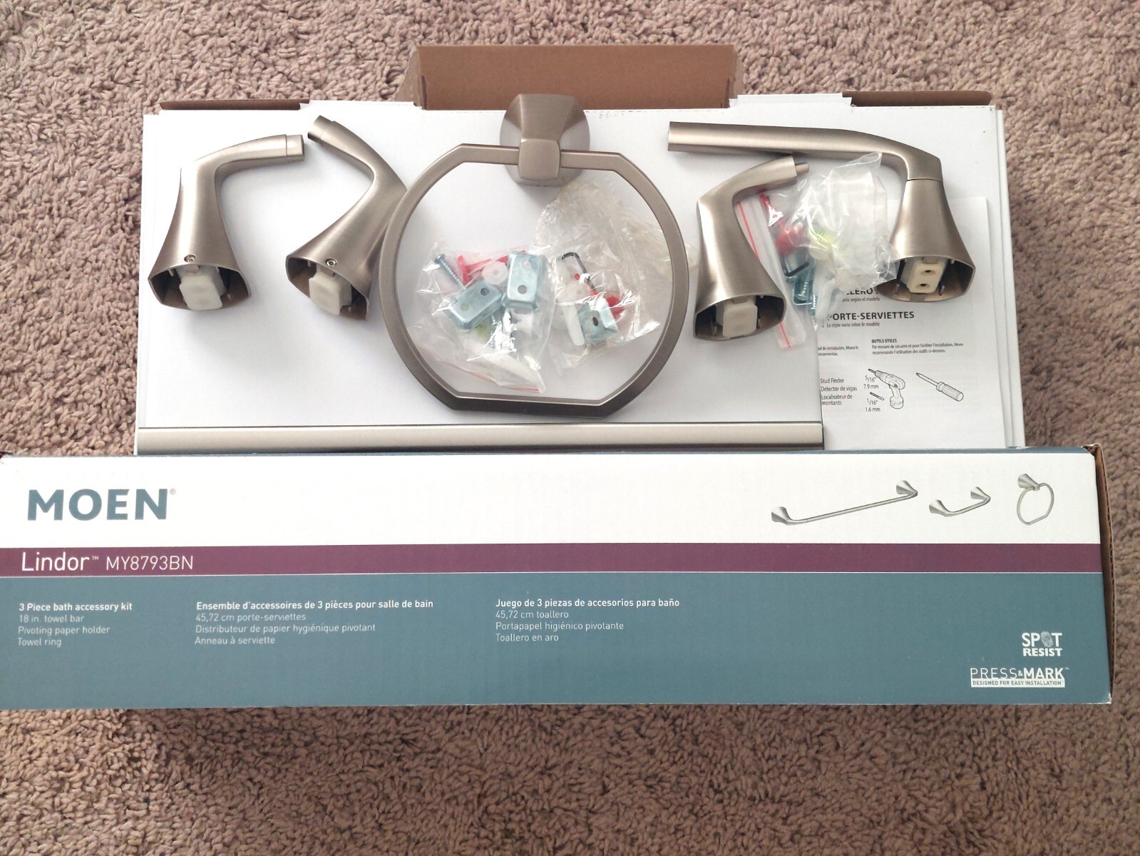 Moen Lindor 3 Piece Bathroom Kit Accessories Brushed Nickel MY8793BN eBay