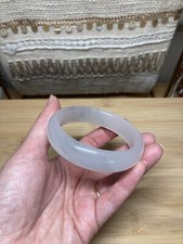 Genuine Natural White/Grey Chalcedony Bangle Bracelet. 57 mm.