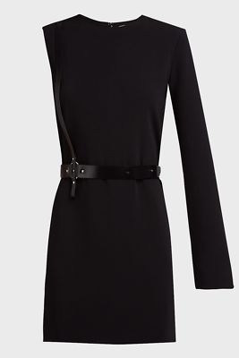 black leather belt dress Italian Raised Center Black / 1 1/4