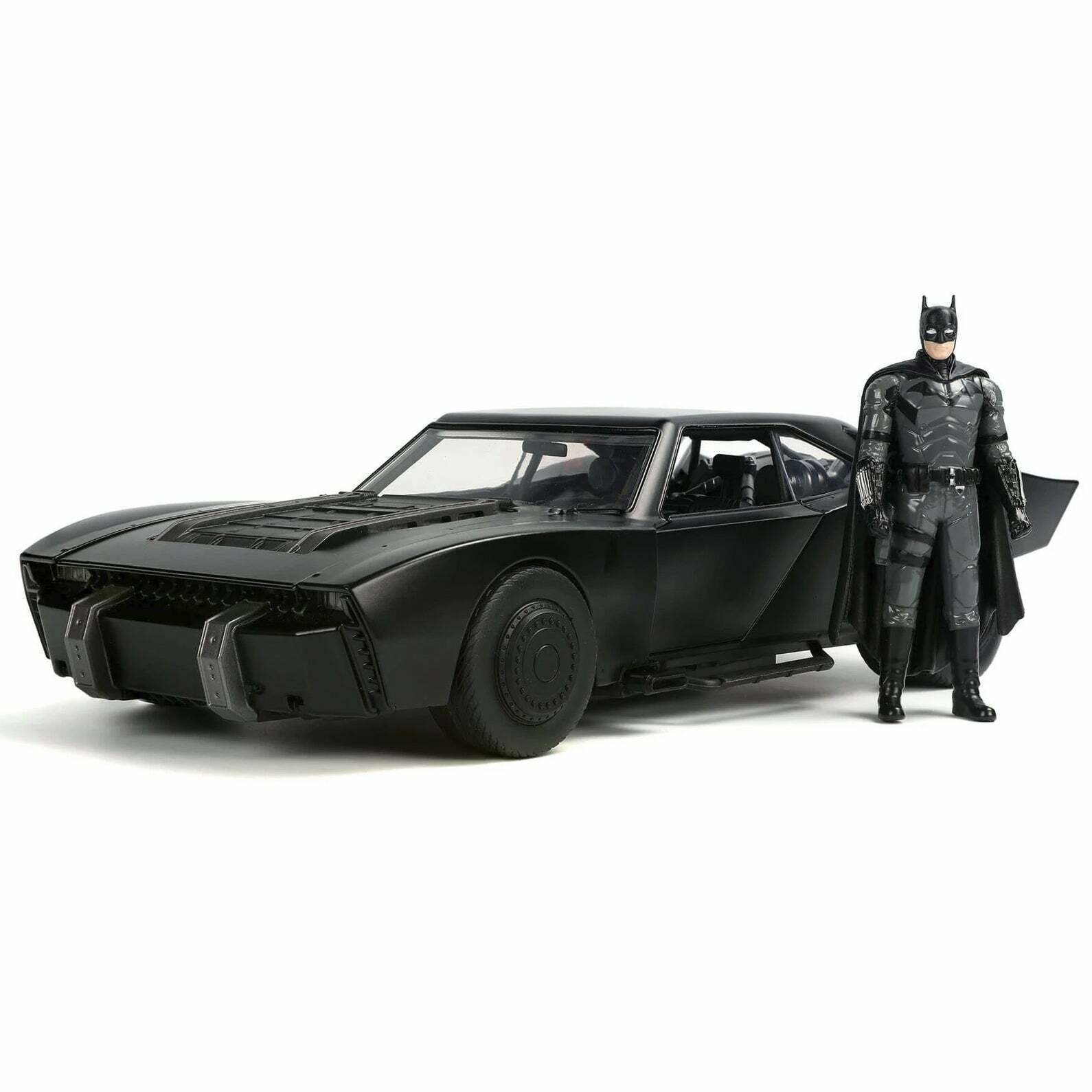 Batmobile Matt Black with Lights with Batman Diecast Figurine The Batman (2022