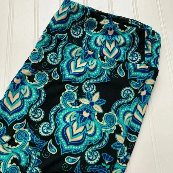 NUEVO CON ETIQUETAS Leggings LulaRoe TC Azul Negro Damasco Floral Paisley Raro Difícil de Encontrar LLR Unicornio Foto 2 de 3