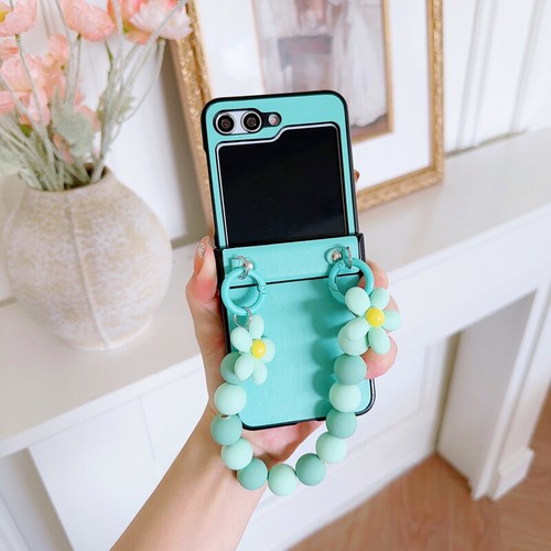Case For Samsung Galaxy Z Flip5 Z Flip4 3 Girl's Flower Leather Hand Chain Cover - Picture 11 of 14