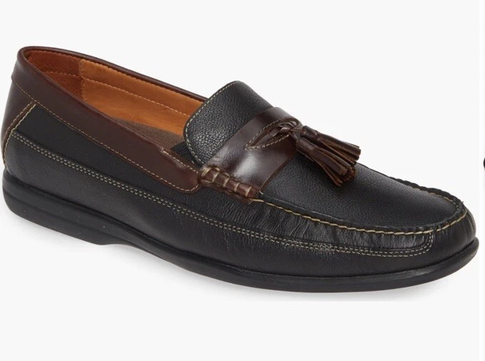 Johnston & Murphy Men's 25-3981 Locklin Oiled Leather Tassel Loafers Black 10.5M