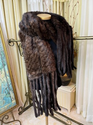 Echt Nerz Pelz Elegant Schal / Halstuch / Schal Flirty Fransen Extra Lang und Breit