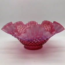 Fenton Glass Cranberry Opalescent Hobnail Bowl Large 1940 Large Pre Logo