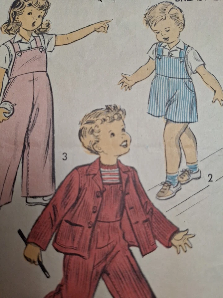 Bib Overalls Jacket Blouse Shorts 2 2T Advance 4440 Sewing Pattern Cut VTG 50s - Image 2 of 4