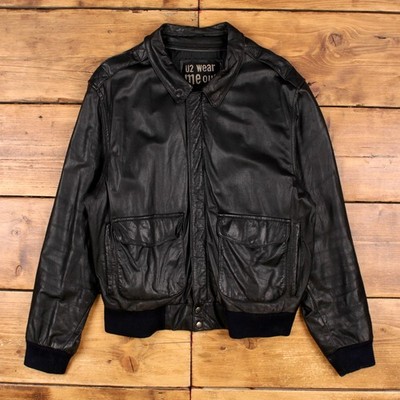 Vintage U2 Wear Me Out Lederjacke XL 90s Flight A-2 schwarz