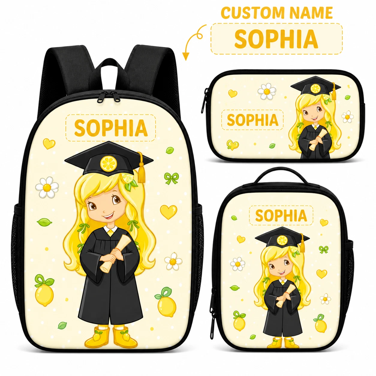 Personalized Strawberry Garden Backpack Set Custom Name School Bag & Lunch Bag