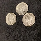 3 mercury  Silver Dime Circulated US Coin 1941D and 2 1945