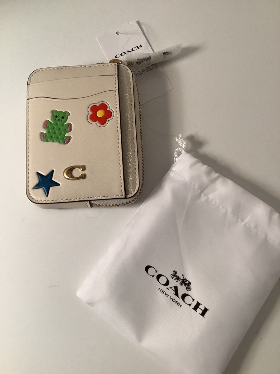 NWT Coach Essential Zip Card Case Wallet Sticker Print Brass