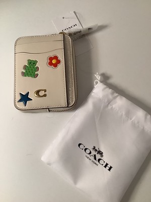 NWT Coach Essential Zip Card Case Wallet Sticker Print Brass