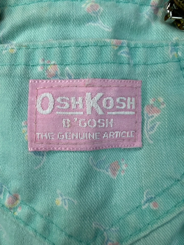Mono Oshkosh Josh Vintage Etiqueta de Papel Talla 12 Meses Floral Verde Menta Hecho en EE. UU. Foto 3 de 4