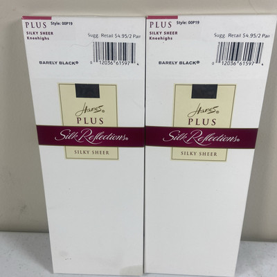Hanes Plus Silk Reflections Knee Highs Silky Sheer Barely Black 00P19 2 packs