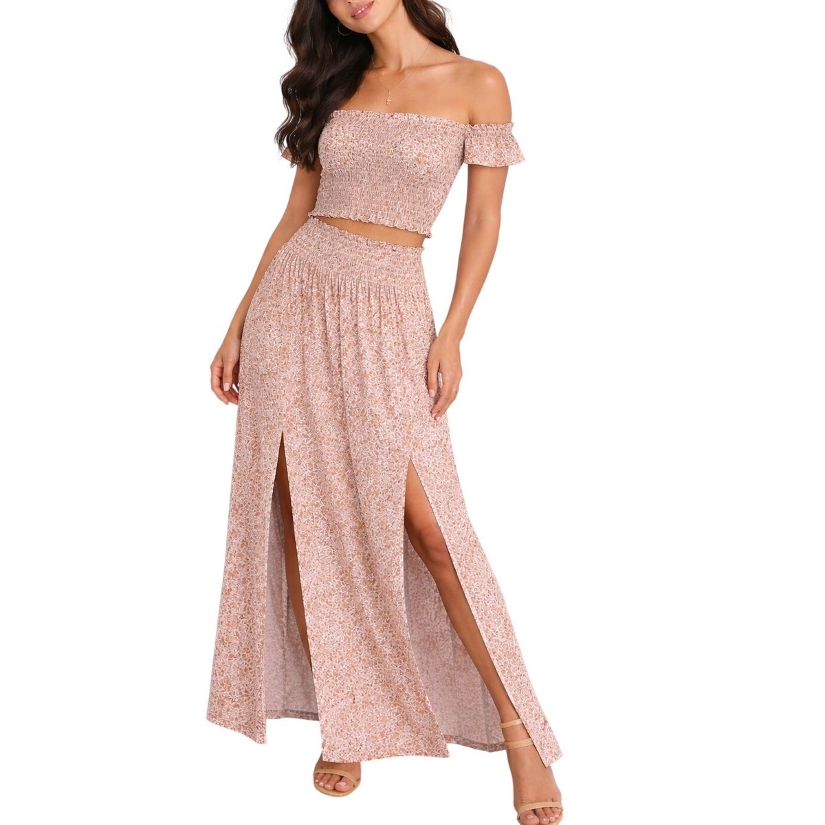 Blush Two Piece Set Smocked Top & Maxi Skirt Floral Small NWT | eBay