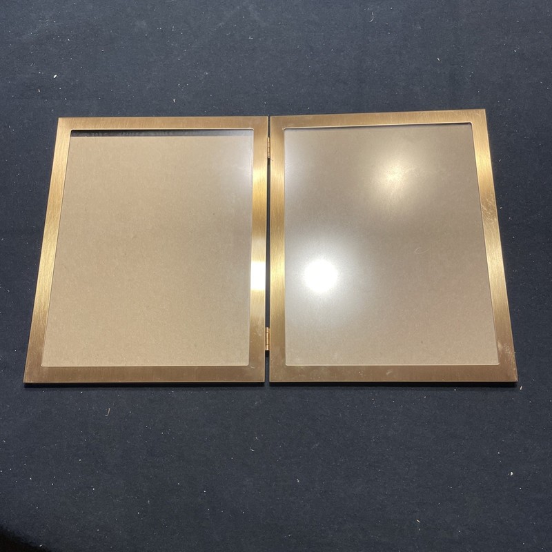 Brushed Gold Tone Metal Bi-Fold Double 8x10 Hinged Picture Frame