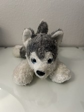 Aurora World Wolf Gray White Plush Stuffed Animal Plastic Blue Eyes Nose 12"