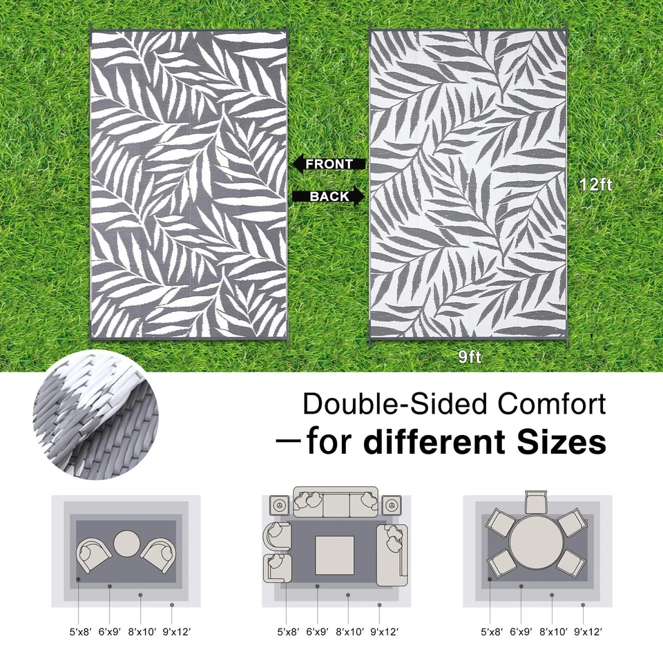 Alfombra Impermeable Exterior 9x12 ft, Alfombra Reversible Exterior Plástico Paja con Lea... Foto 2 de 4