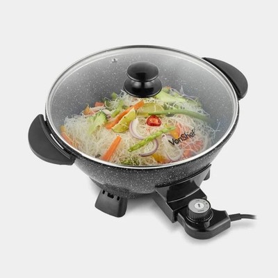 Electric Wok Non-Stick   VonShef 5L Electric Frying Pan w/ Lid, 4 Temps   1400W