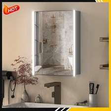 Black/Silver Modern Bathroom LED Illuminated Mirror Cabinet w/ LED Light Switch