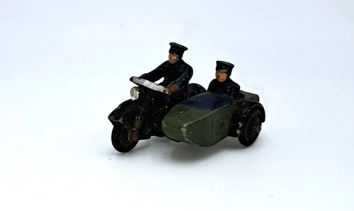 Vintage Dinky Toys Plice Motorcycle & Sidecar w/ Passenger, Die Cast