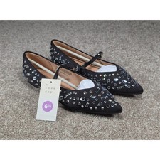 A New Day Gabriella Rhinestone Mary Jane Pointed Toe Flats Black 6.5