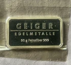 "SCHLOSS GULDENGOSSA" 50 GRAM GEIGER EDELMETALLE .999 SILVER BAR.... TONED