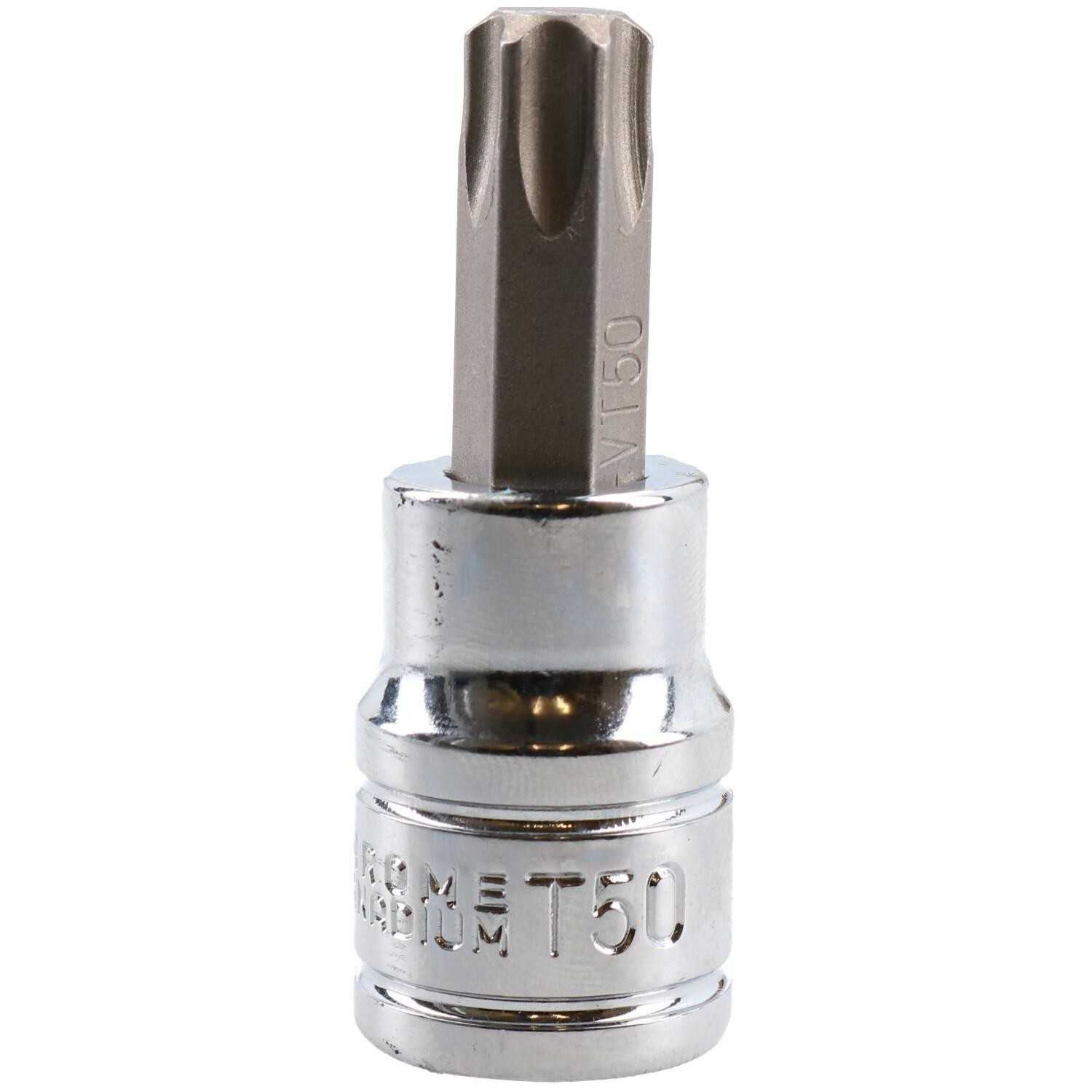 T50 Male Torx Bit Star Socket 3/8"" Drive Standard Internal Chrome Vanadium Steel