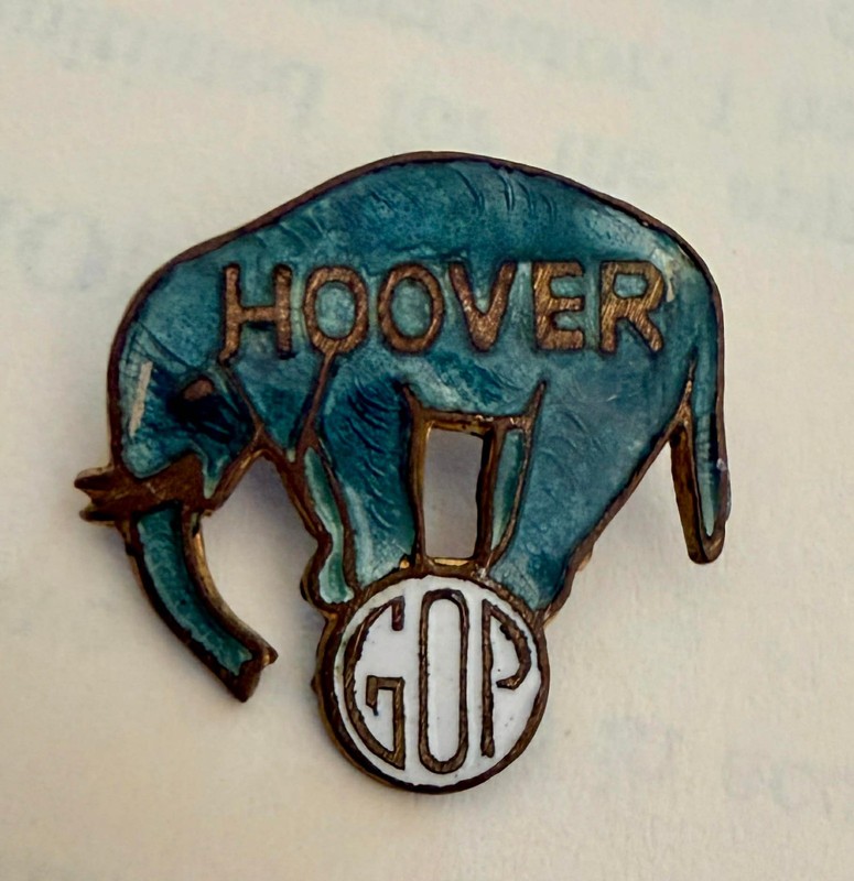 Herbert Hoover Campaign Pin Elephant Balancing GOP Ball Teal Enamel Excellent
